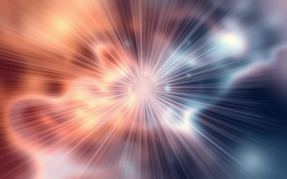 Swirling colors of orange, blue, and white converge in an explosion of light that evokes a sense of energy and cosmic wonder. This captivating display invites the viewer into a dazzling realm.