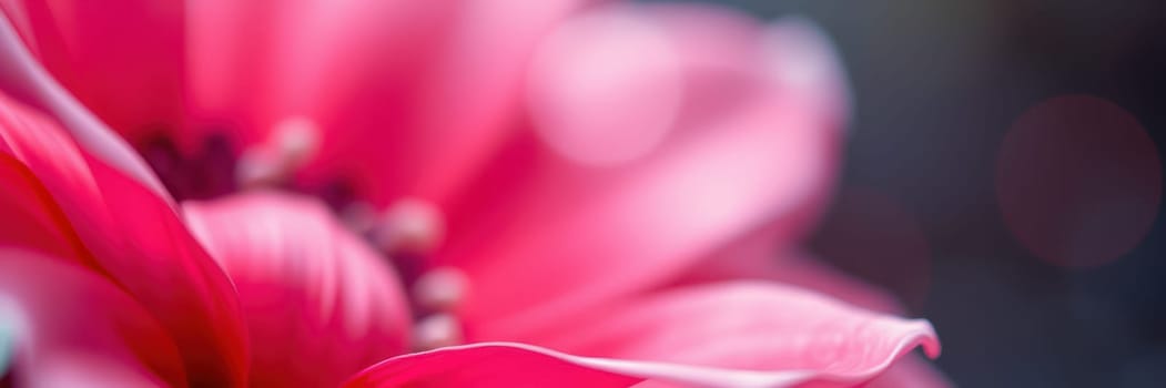 A close-up view of a vibrant pink flower captures the soft petals delicately illuminated by natural light, creating a serene spring atmosphere in a garden setting.