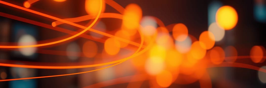 Vibrant orange orbs of light illuminate the night, creating a captivating display of motion and energy in a bustling city environment. The warm glow enhances the lively atmosphere.