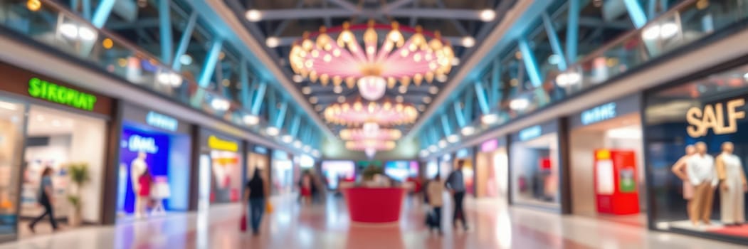 Stalls fill a shopping mall with people browsing items and engaging in activities. Bright lights and decorations create a lively atmosphere during the afternoon rush.