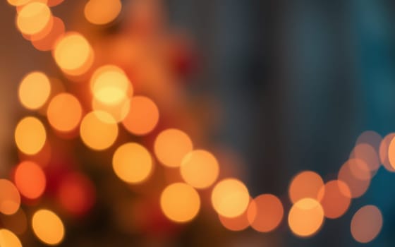 Colorful lights twinkle softly, creating a cozy ambiance in a home decorated for a winter celebration. The scene captures the warmth and joy of the festive season.