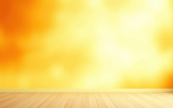 A bright interior features a warm golden wall that radiates light, complemented by a smooth wooden floor, creating an inviting atmosphere for creative projects.