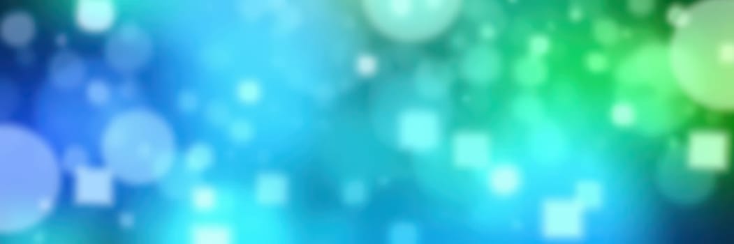 Vivid abstract backdrop displays an array of blue and green hues. The glowing circles and squares blend seamlessly, fostering a tranquil and dreamy ambiance suitable for various designs.