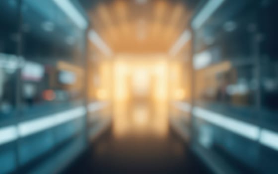 Softly lit corridor of a contemporary structure features sleek glass walls and vibrant illumination. The warm glow creates a tranquil atmosphere, inviting exploration.
