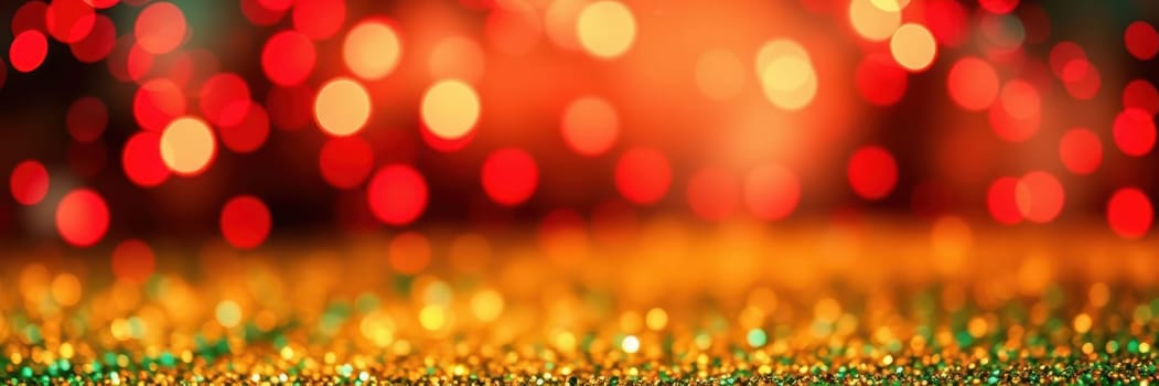 Colorful bokeh lights in red and gold create a lively ambiance, ideal for celebrations and parties, reflecting a joyful nighttime environment.