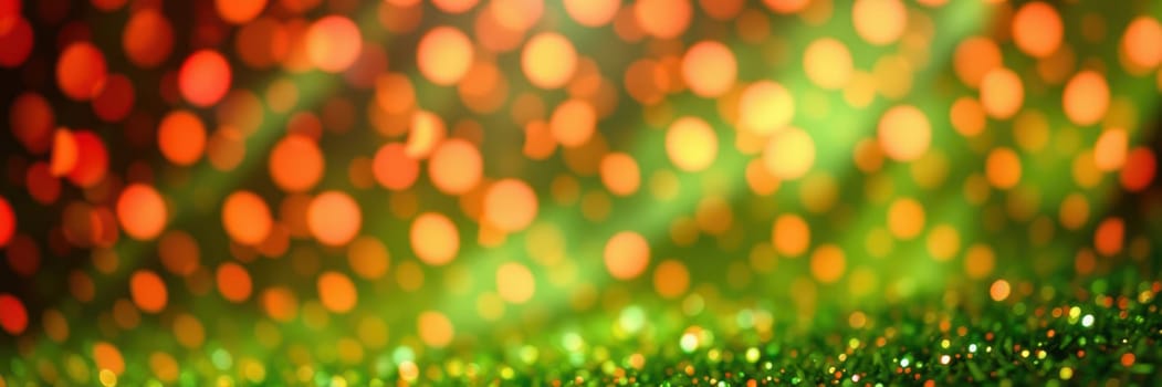 Bright and vibrant bokeh background features a blend of orange and green lights, evoking a cheerful mood perfect for celebrations and festive gatherings.