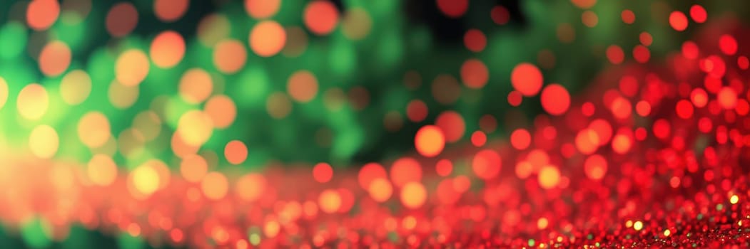 A beautiful array of red and green bokeh lights fills the background, creating a cheerful and festive atmosphere during an evening gathering or celebration.