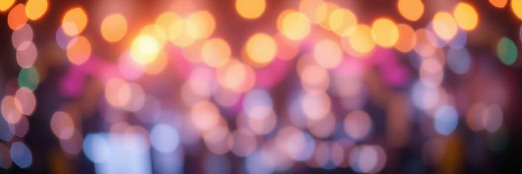 Soft, glowing lights illuminate the gathering as attendees enjoy the lively atmosphere. The colorful orbs create an enchanting backdrop for the event.