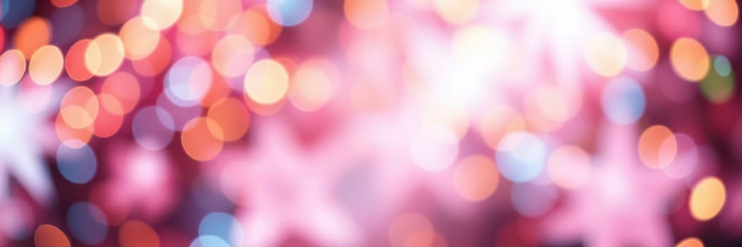 Soft, vibrant bokeh lights fill the atmosphere, creating a magical ambiance for a celebration. The colorful glow enhances the joyful mood of the event taking place at night.