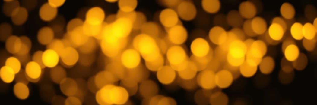 Soft golden bokeh lights shimmer in the dark, creating a warm and inviting atmosphere for an evening celebration in the city, enhancing the festive mood.