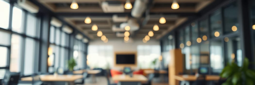 The workspace features a contemporary design with large windows allowing ample natural light. Desks are arranged for collaboration, creating an inviting atmosphere.
