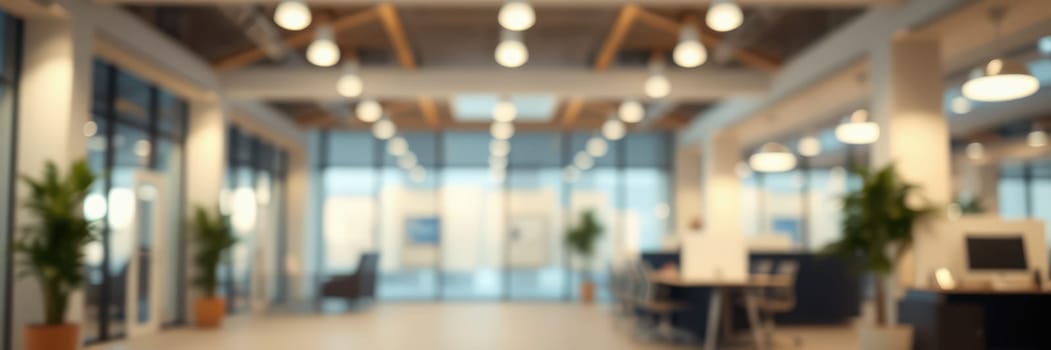 Bright and airy workspace featuring large windows that invite natural light, surrounded by plants and open seating areas, promoting a collaborative environment.