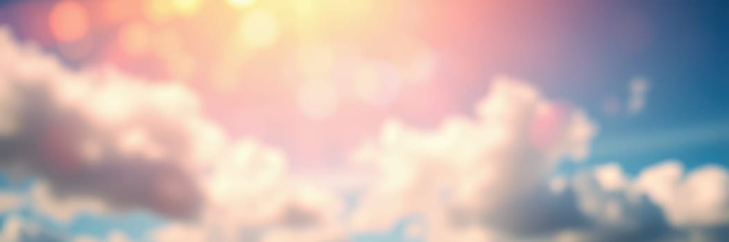 A colorful sky filled with fluffy clouds is illuminated by the warm hues of a sunset. The scene evokes tranquility and beauty in the natural world, inviting reflection.