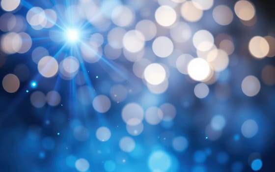 Soft bokeh lights create a magical atmosphere with a blend of blue hues, perfect for a festive gathering or celebration at night, enhancing the joyful ambiance.