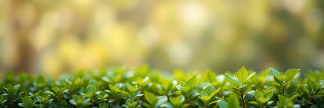 Vibrant green leaves bask in warm sunlight, creating a serene atmosphere in a garden. The soft focus background enhances the calming feel of nature during spring.