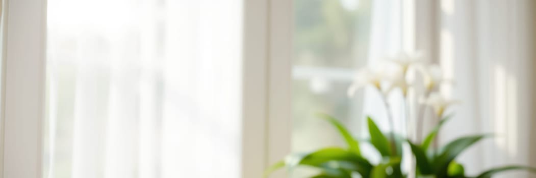 Sunlight streams softly through sheer curtains in a cozy indoor space, highlighting vibrant green plants placed near the window, creating a serene atmosphere.