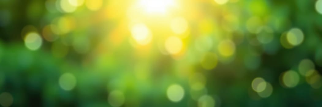 Soft sunlight glimmers through vibrant green leaves, casting a warm glow in a serene forest setting. The scene evokes a feeling of peace and natural beauty.