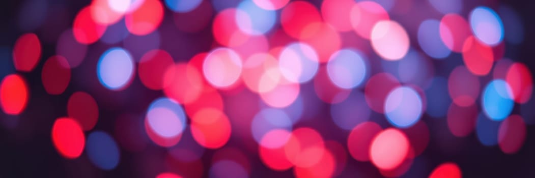 A vibrant display of bokeh lights fills the background, showcasing a mix of red, blue, and purple hues. This enchanting atmosphere enhances the festive spirit during an evening celebration.