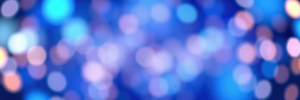 Soft, blurred bokeh lights in shades of blue and purple illuminate an evening gathering, enhancing the vibrant atmosphere of the urban location and the festive mood.
