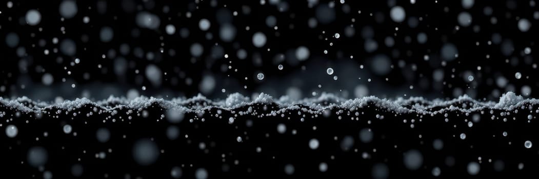 Small particles float in a dark background, forming a mesmerizing pattern. The arrangement creates a sense of depth and movement, resembling a mist or fog, enhancing the overall ambiance.