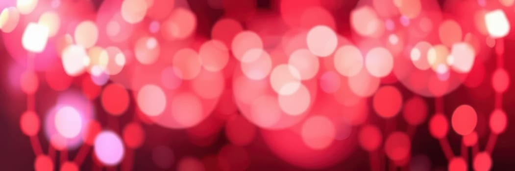 Bright red bokeh lights fill the air, adding a touch of magic to the festive atmosphere. Guests enjoy an evening of celebration in a beautifully adorned setting.
