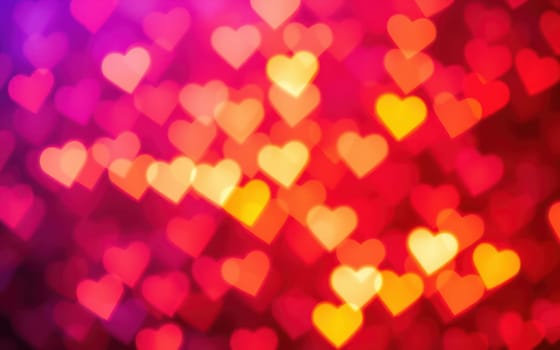 Vibrant heart-shaped bokeh lights fill the background, creating a warm and romantic atmosphere ideal for celebrations like anniversaries or Valentine’s Day gatherings.