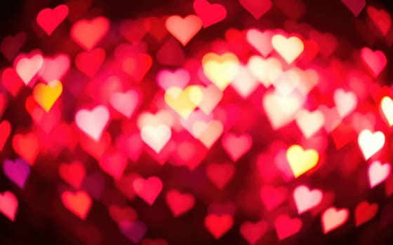 A vibrant display of multicolored heart shapes fills the background, setting a romantic mood for a celebration, party, or special occasion at night.