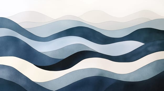 The artwork features waves in several shades of blue and white, creating an abstract representation of the ocean's rhythmic movement and depth - Generative AI
