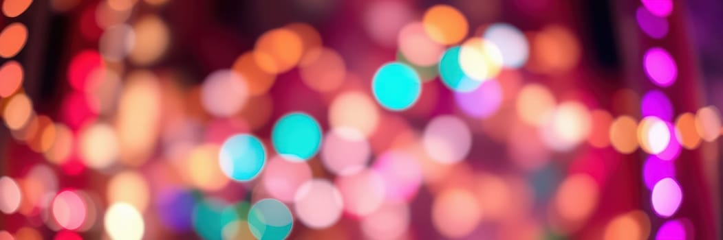 A lively celebration takes place in a bustling urban location, illuminated by colorful lights that enhance the festive mood. The atmosphere is joyful and energetic, attracting crowds.