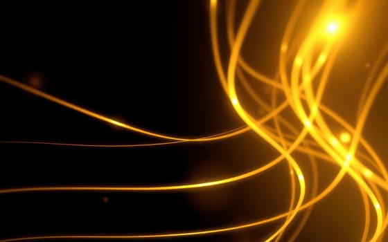 Delicate golden light trails gently twist and flow against a dark background, creating an enchanting abstract display that captivates the viewer's attention with its fluidity.