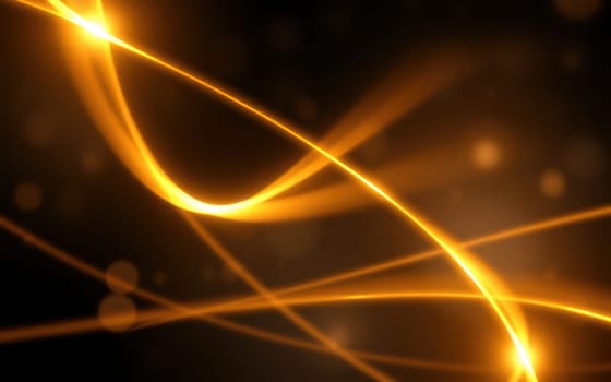 Bright golden lines weave and curve against a dark backdrop, creating an abstract design that evokes a sense of movement and energy. The luminous effect adds depth to the composition.
