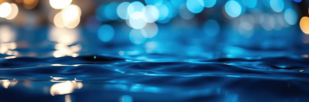 Soft blue light reflects off calm water surfaces, creating gentle ripples that evoke a peaceful ambiance during the night.