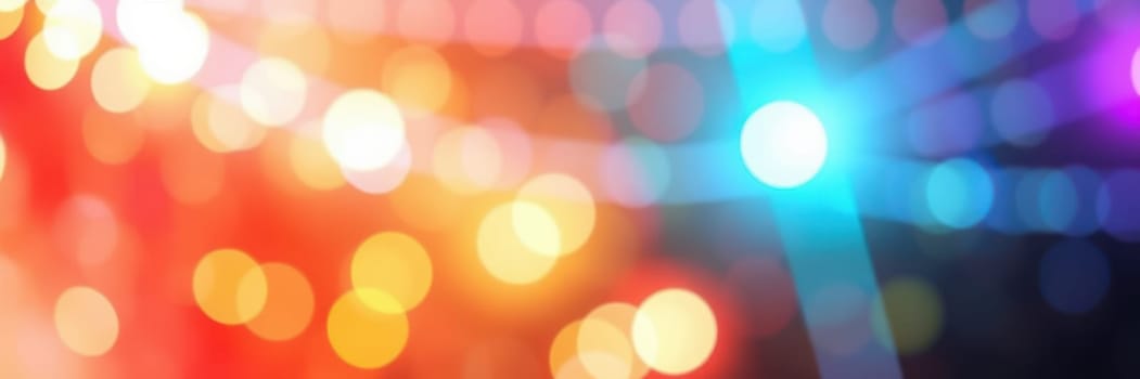 Bright lights in various colors fill the air at a lively celebration, creating a festive mood. The event attracts numerous attendees enjoying the evening together.