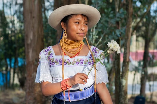Floral Delight: Indigenous Girl Celebrating The Day of the Dead. High quality photo