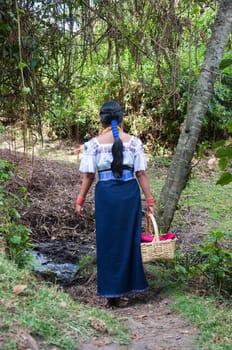 Journeying Home: Young Indigenous Teen Walks into the Amazon Rainforest, Homeward Bound. High quality photo