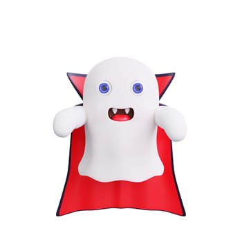 3D ghost with a red cape, standing with arms outstretched to frighten. Perfect for the Halloween season
