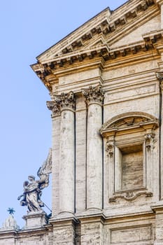 Detail of the main facade of the baroque church of Saint Andrew of the Valley in Rome