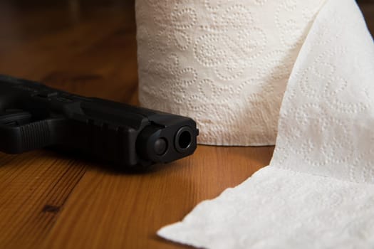 ready to protect the toilet paper with a gun