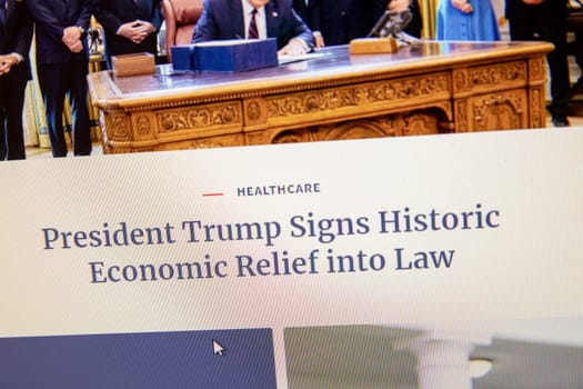 NAMPA, IDAHO - APRIL 14, 2020: trump signing a history economic relief plan during covid