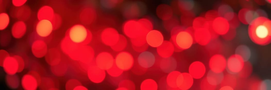 Soft red bokeh lights fill the background, providing a warm and inviting glow during a night of festivities in a lively urban environment. The cheerful ambiance invites celebration.