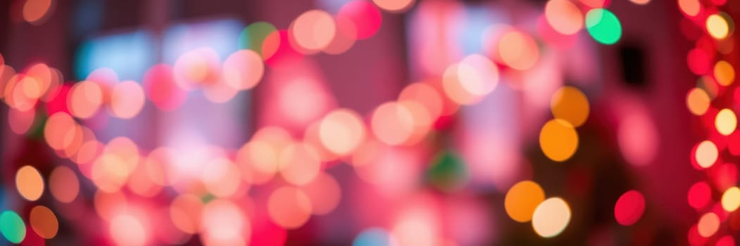 Soft, colorful bokeh lights illuminate a warm indoor space, enhancing the festive mood during winter celebrations and holiday gatherings with family and friends.