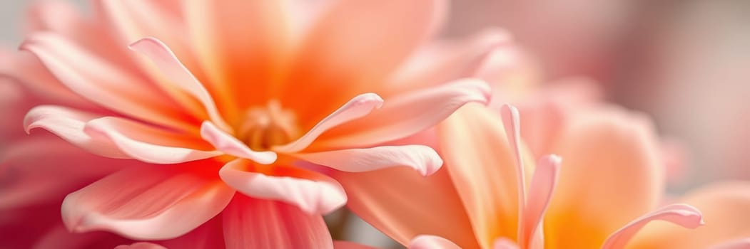 The vibrant peach flowers bloom gracefully, showcasing their soft petals. The gentle sunlight creates a warm atmosphere in a flourishing garden during spring.