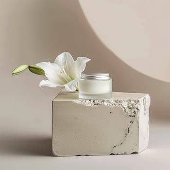 Cosmetic cream in a glass jar. Skin care concept. Background for beauty products