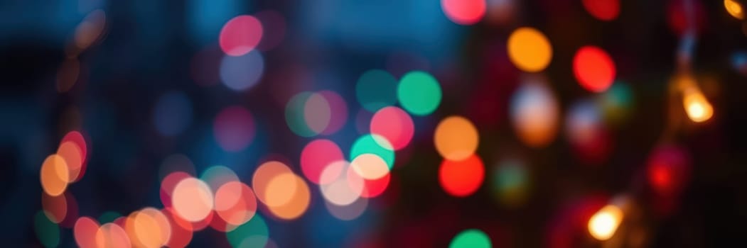 Brightly colored lights illuminate the surroundings, capturing the joyous spirit of a holiday celebration. The warm glow enhances the festive mood at dusk.