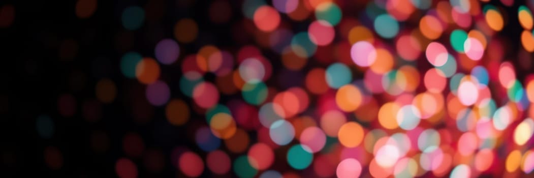 Colorful bokeh lights illuminate the dark background, enhancing the festive ambiance of a nighttime event in the city. Various hues blend together, creating a joyful atmosphere.