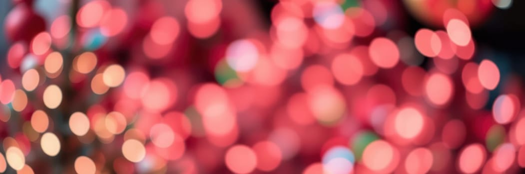 Colorful bokeh lights fill the space with a vibrant glow, enhancing the festive spirit of a holiday celebration during winter time. Decorated surroundings invite joy and warmth.