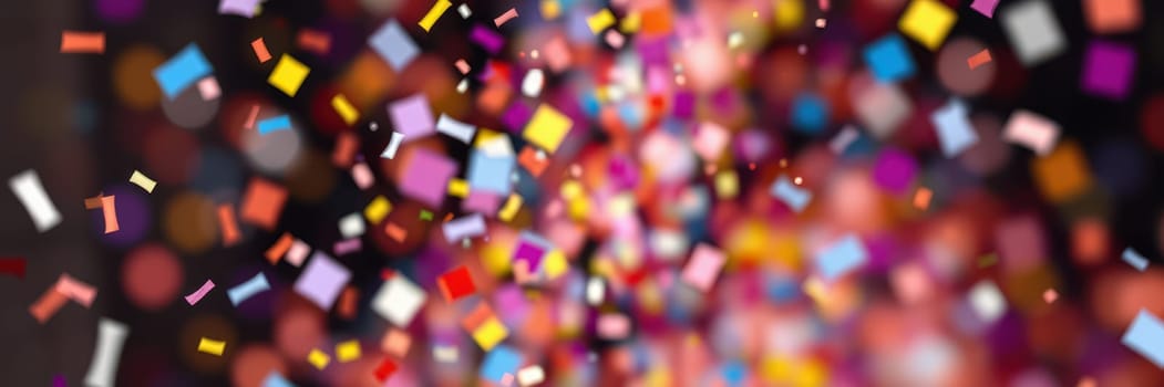 Vibrant confetti dances through the air, creating a lively atmosphere during a nighttime celebration. Bright colors reflect joy and excitement of the occasion.