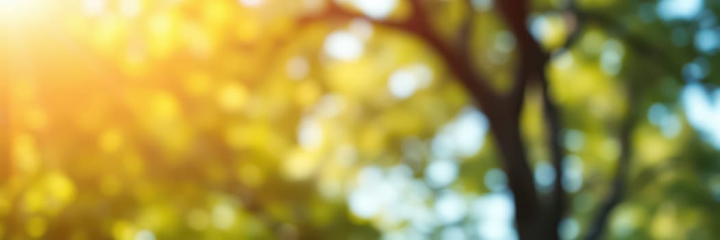 Sunlight streams through the foliage of a vibrant forest, casting warm rays onto the ground. The scene captures the essence of a peaceful afternoon filled with natural beauty.