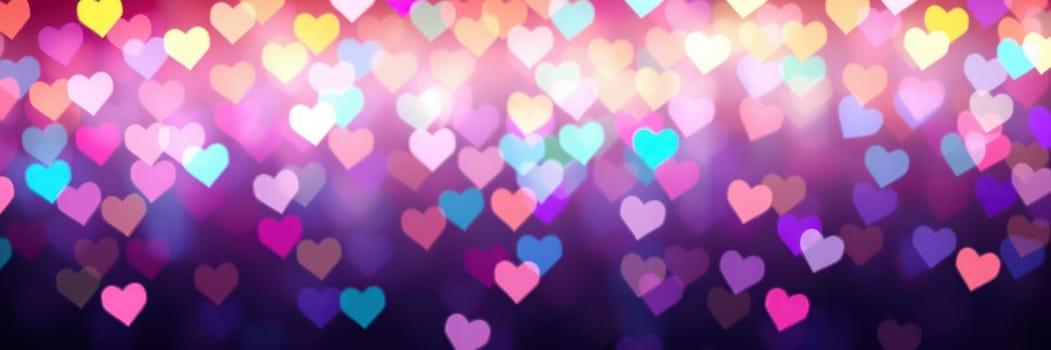 A vibrant display of heart-shaped lights in various colors creates a joyful and romantic ambiance, suitable for events like weddings, anniversaries, or Valentine's Day.