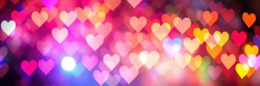 A beautiful display of colorful hearts fills the background, creating a festive and romantic ambiance. This design is perfect for celebrations, parties, or Valentine's Day.